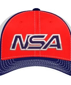 Discount ⭐ Pacific Headwear NSA Outline Series Red/Navy Flex Fit Hat: 404M-RDWHNV ✨